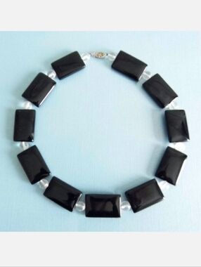 Black ONYX & Quartz Sterling Silver Necklace